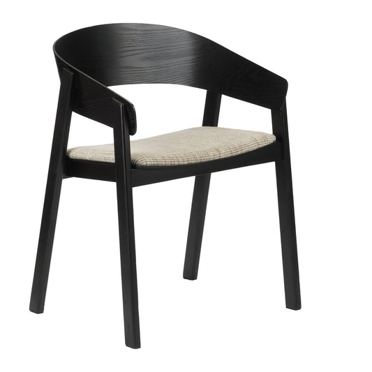 Set van twee zwarte Pole To Pole Edo Wooden eetkamerstoelen met armleuningen, Japans geïnspireerd design, essenhouten frame