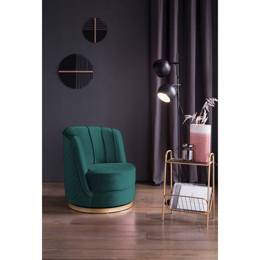 Groen fluwelen draaifauteuil met gouden voet