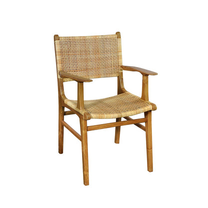 Teakhouten fauteuil met Weens vlechtwerk (rotan) — schuine hoek — MEUBELIER