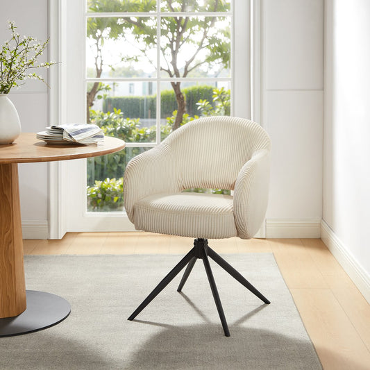 Beige draaifauteuil in cordlook met armleuningen