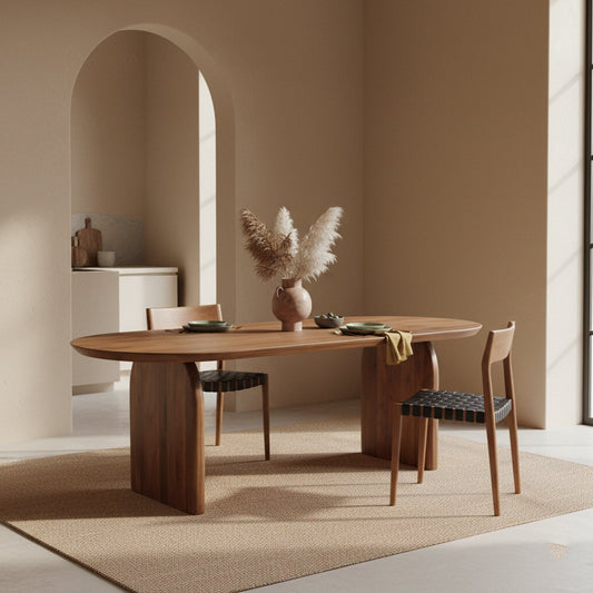 Bullnose eettafel bruin – gesloten onderstel (mangohout) — eettafel kopen bij MEUBELIER