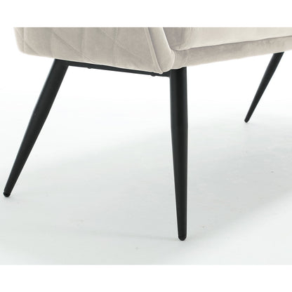 Bank 160 cm fluweel crème met ruitstiksel en armleuningen