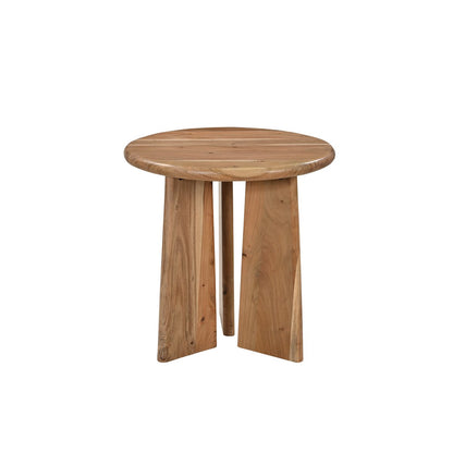Zijtafel van massief acaciahout met asymmetrisch frame – rond tafelblad (4 cm)