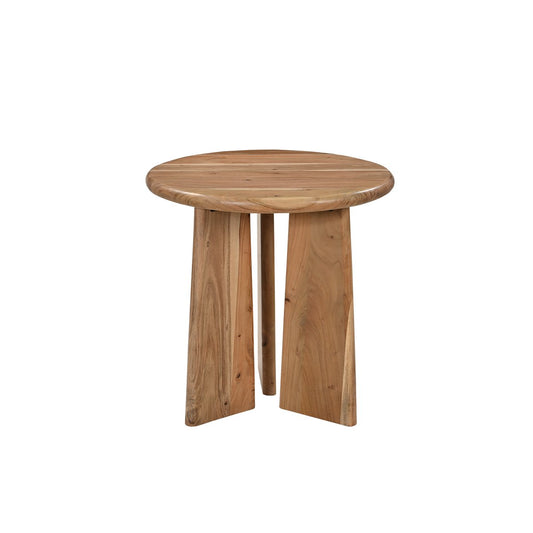 Zijtafel van massief acaciahout met asymmetrisch frame – rond tafelblad (4 cm)