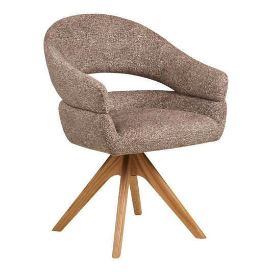 House Nordic Dover eetkamerstoel met bruine polyester bekleding en naturel eikenhouten poten, draaibare zitting, Scandinavisch design