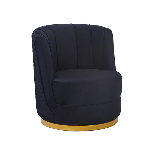 Zwarte fluwelen draaifauteuil met goudkleurige voet