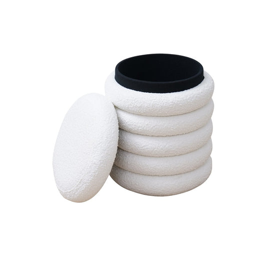 Curly bouclé opbergpoef Ø38 cm – wit