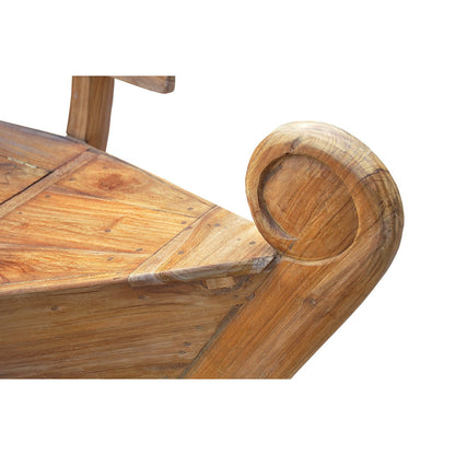 Bootvormige teakhouten bank met opbergruimte (1–2 zitplaatsen) — close-up materiaal — MEUBELIER