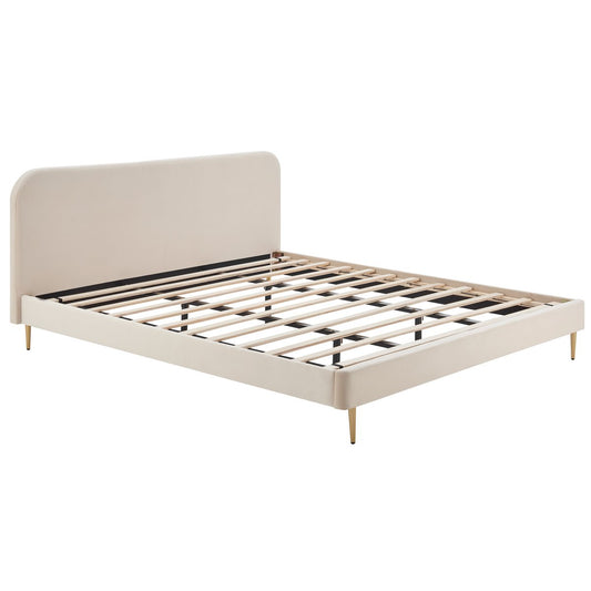 Gestoffeerd bed met beige fluweel 180x200 cm – goudkleurige poten —  kopen bij MEUBELIER