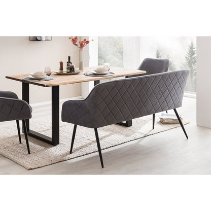 Bank 160 cm fluweel grijs – luxe eetkamerbank met armleuningen
