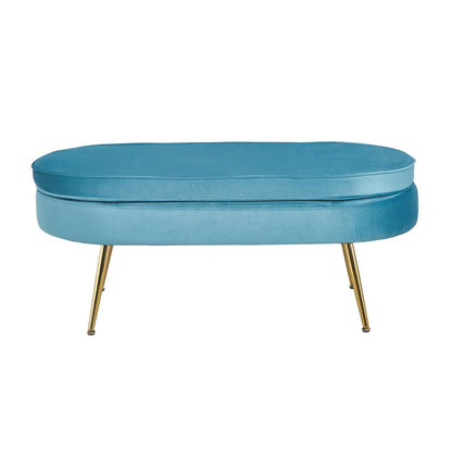 Ovale poef blauw fluweel met goudkleurig metalen frame – SalesFever