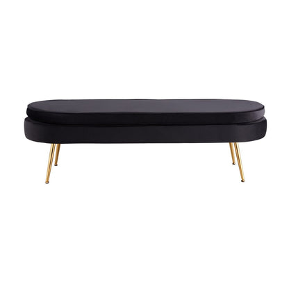 Ovale poef van zwart fluweel met goudkleurig frame – 142 cm