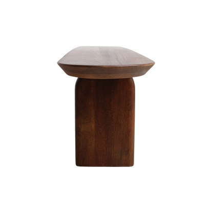 Bullnose eetkamerbank bruin van mangohout — sfeerimpressie — MEUBELIER