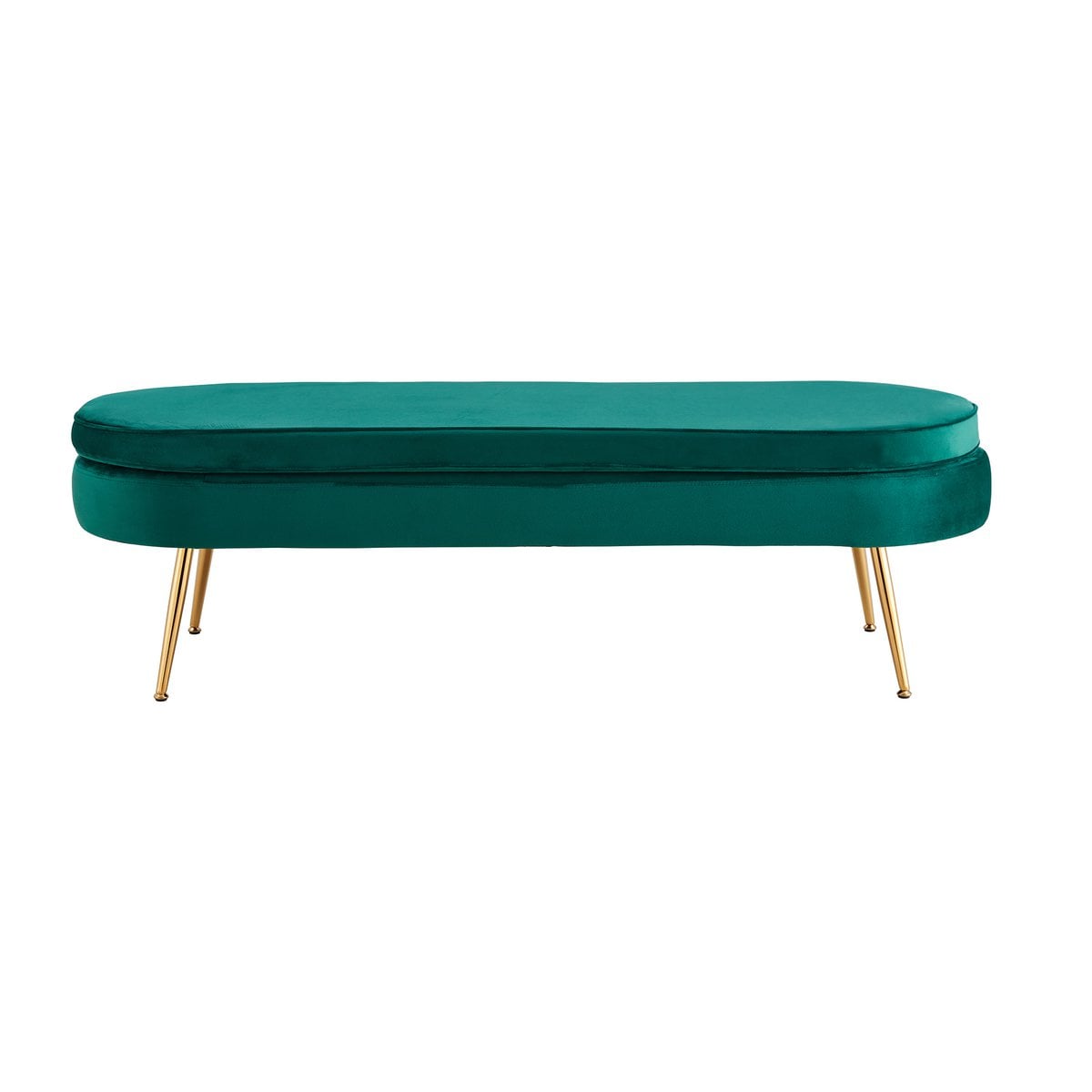 Lange ovale poef in groen fluweel – goudkleurig frame
