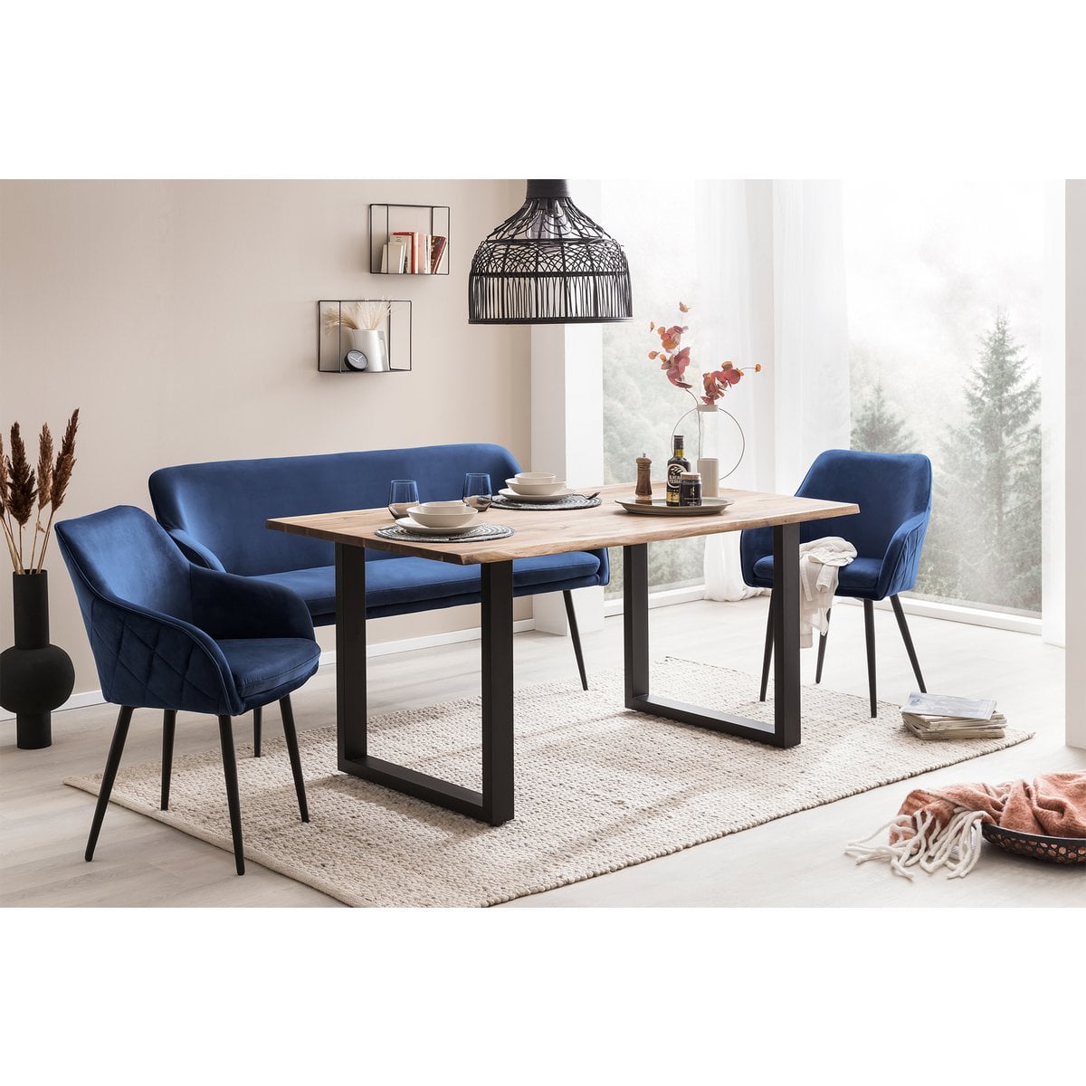 Bank 160 cm fluweel blauw met diamantstiksel