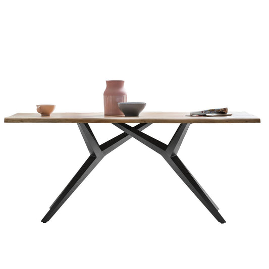 Acaciahouten eettafel 160x85 cm met natuurlijke boomrand – antiek zwart frame