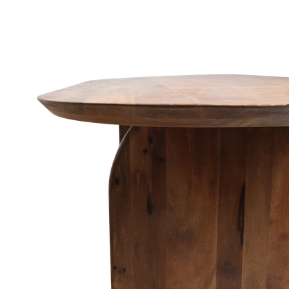 Bullnose eettafel bruin – gesloten onderstel (mangohout) — close-up materiaal — MEUBELIER