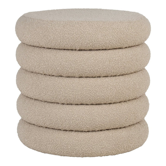 Brooklyn Poef met Opbergruimte – Beige Bouclé Ø44 x H44 cm