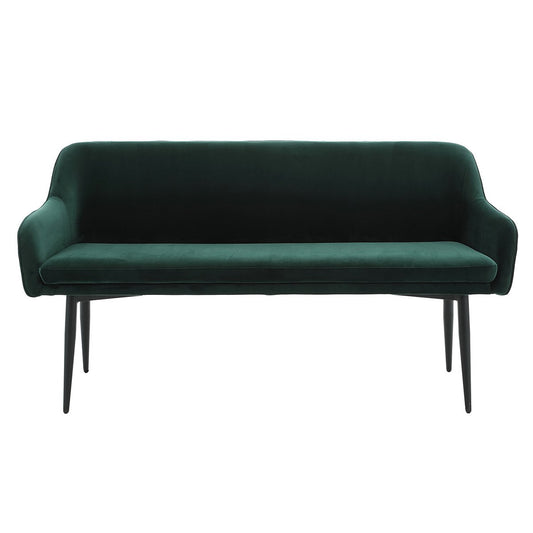 Bank 160 cm fluweel dennengroen – luxe eetkamerbank met armleuningen