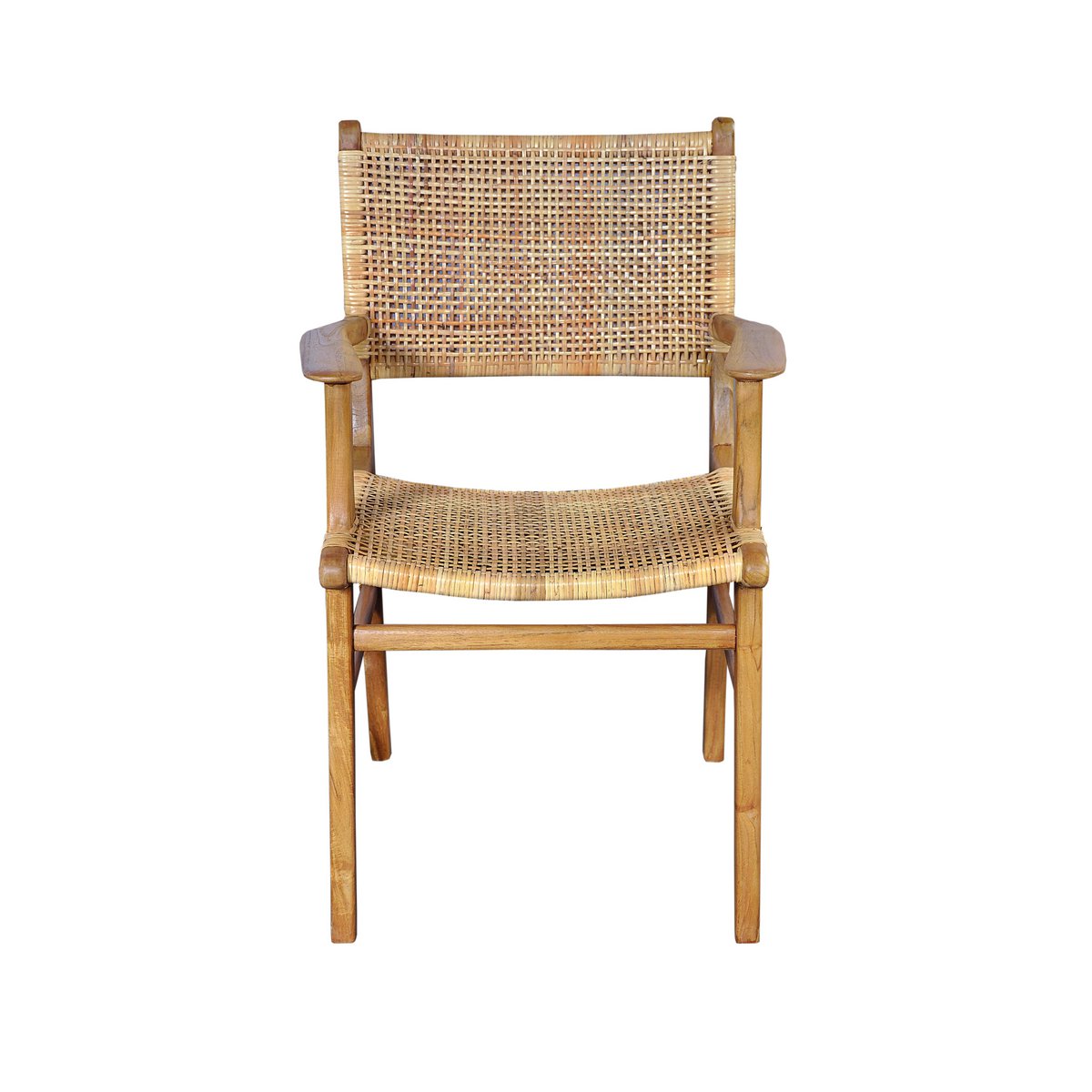 Teakhouten fauteuil met Weens vlechtwerk (rotan) — close-up materiaal — MEUBELIER