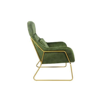 Groene fluweelvelours relaxfauteuil met messingkleurig frame — achteraanzicht — MEUBELIER