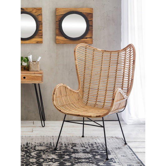 Rotan fauteuil met antiek zwart metalen frame – handgemaakt