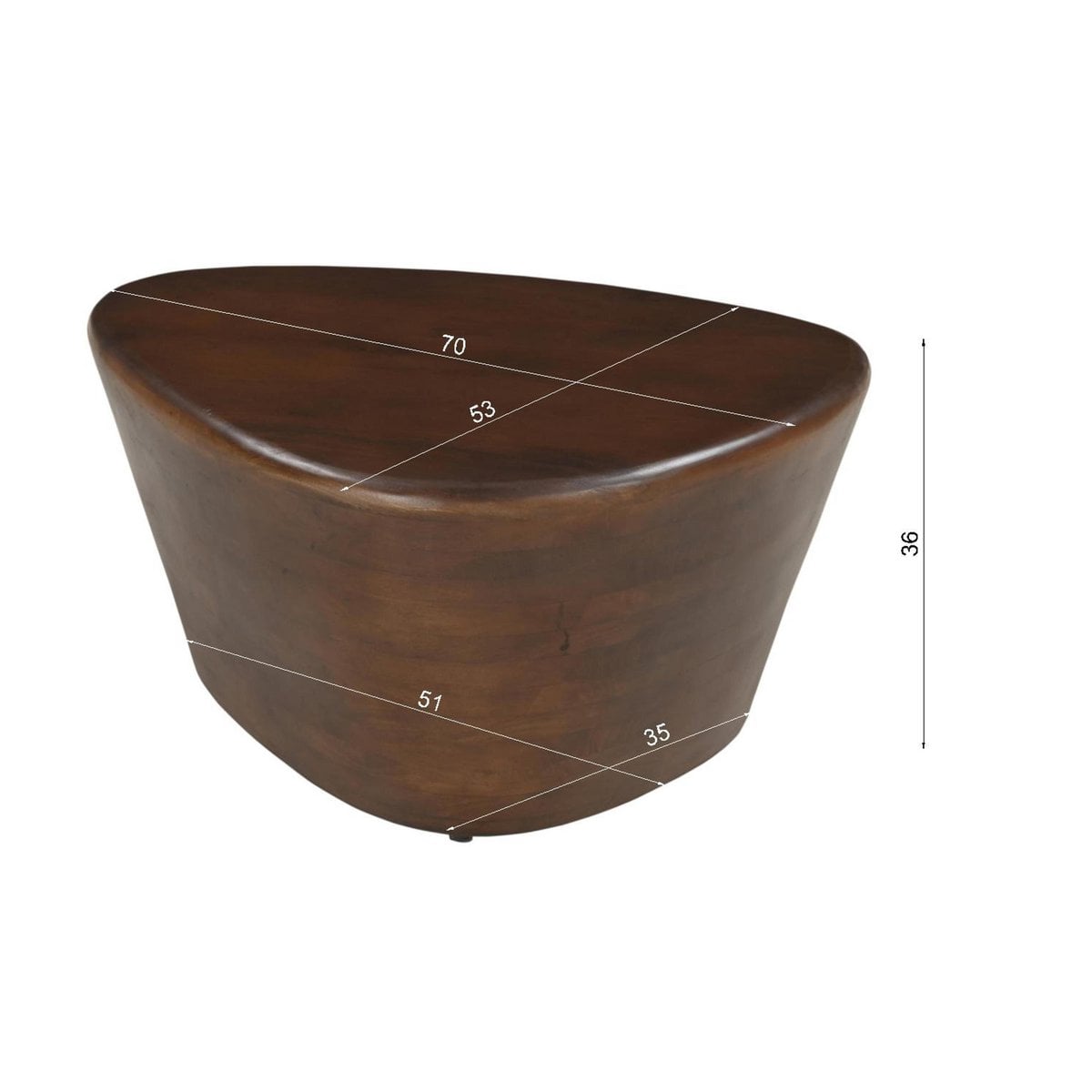 Zijtafel van massief mangohout – driehoekig design
