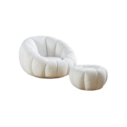 Fauteuil- en krukset van wit teddybont met 360° draaiing