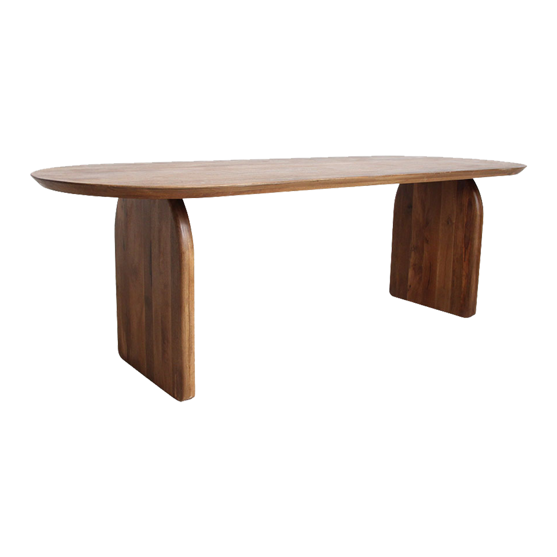 Bullnose eettafel bruin – gesloten onderstel (mangohout) — detailopname — MEUBELIER