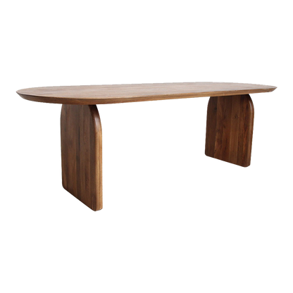 Bullnose eettafel bruin – gesloten onderstel (mangohout) — detailopname — MEUBELIER