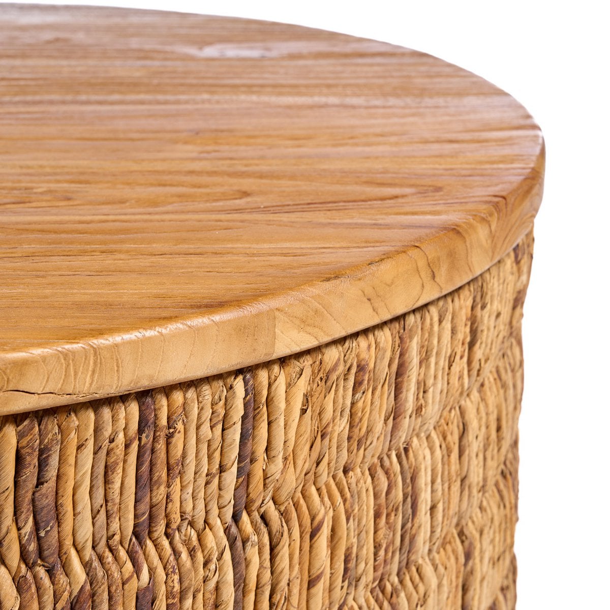 Abaca Magani salontafel rond – naturel abaca & teakhout — achteraanzicht — MEUBELIER