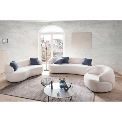 Fauteuil bouclé stof wit – Scandi cocktailstoel — achteraanzicht — MEUBELIER