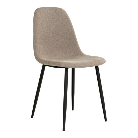 House Nordic Stockholm eetkamerstoelen, set van twee, steenkleurig polyester zittingen met zwarte metalen poten in een moderne eetkamer