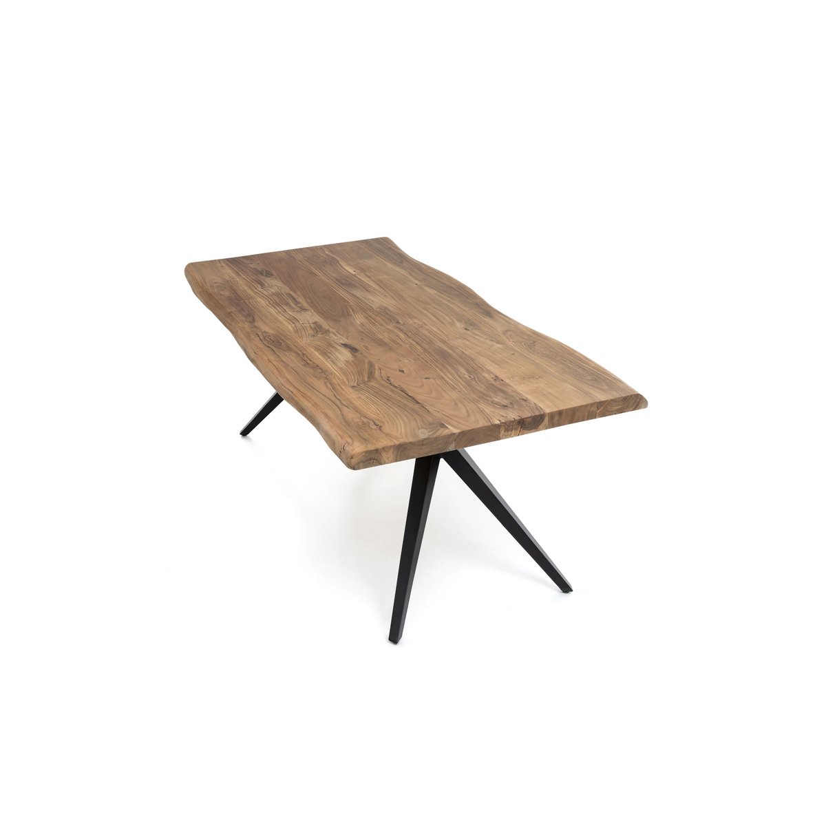 Acaciahouten eettafel 160x85 cm met natuurlijke boomrand – antiek zwart frame