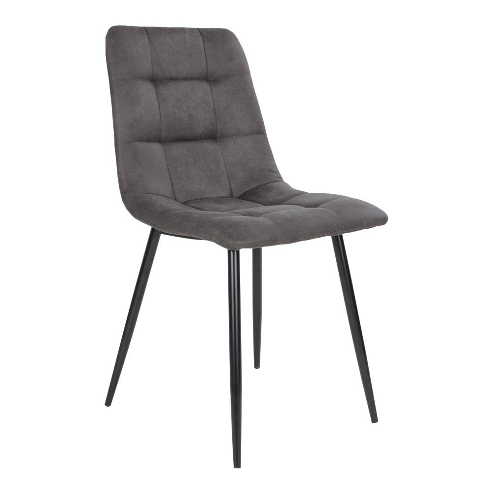 Set van twee House Nordic Middelfart eetkamerstoelen in grijs microvezel met zwarte stalen poten, modern design.