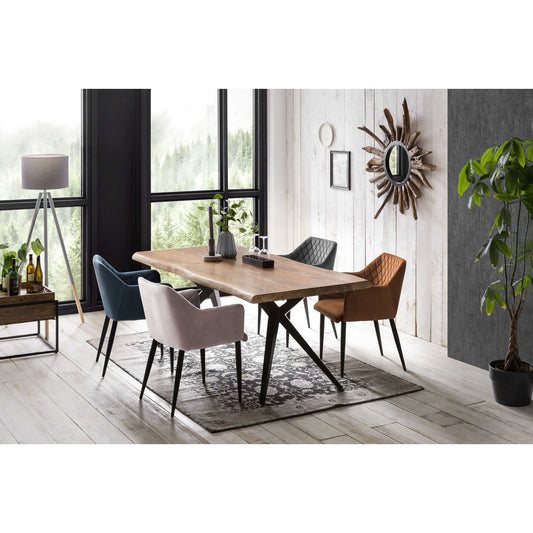 Acaciahouten eettafel 160x85 cm met natuurlijke boomrand – antiek zwart frame