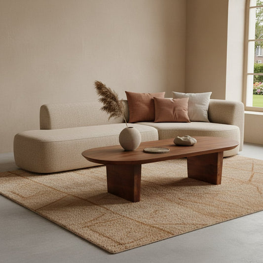 Bullnose salontafel bruin van massief mangohout — salontafel kopen bij MEUBELIER