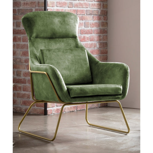 Groene fluweelvelours relaxfauteuil met messingkleurig frame — fauteuil kopen bij MEUBELIER