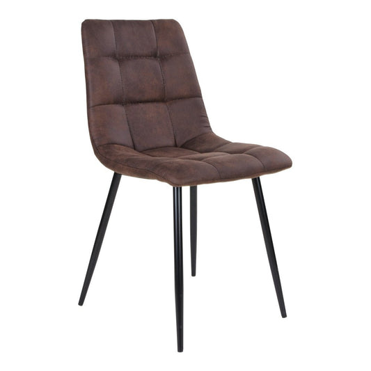 Set van 2 House Nordic Middelfart eetkamerstoelen in bruin microvezel met zwarte metalen poten, modern design.