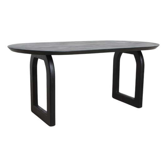 Bullnose eettafel zwart met open onderstel – massief mangohout — eettafel kopen bij MEUBELIER