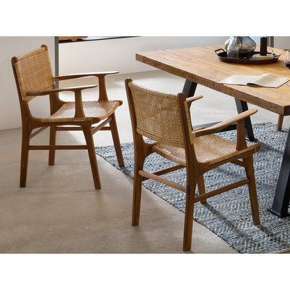 Teakhouten fauteuil met Weens vlechtwerk (rotan) — zijaanzicht