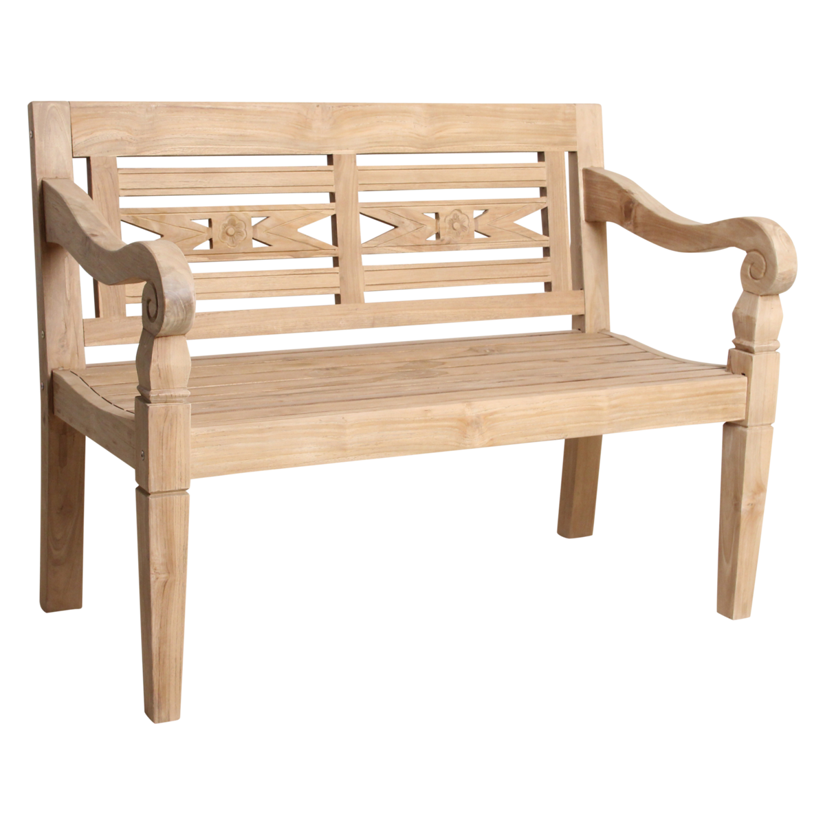 Boho tuinbank – teakhout – 120 cm — zijaanzicht