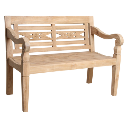 Boho tuinbank – teakhout – 120 cm — zijaanzicht