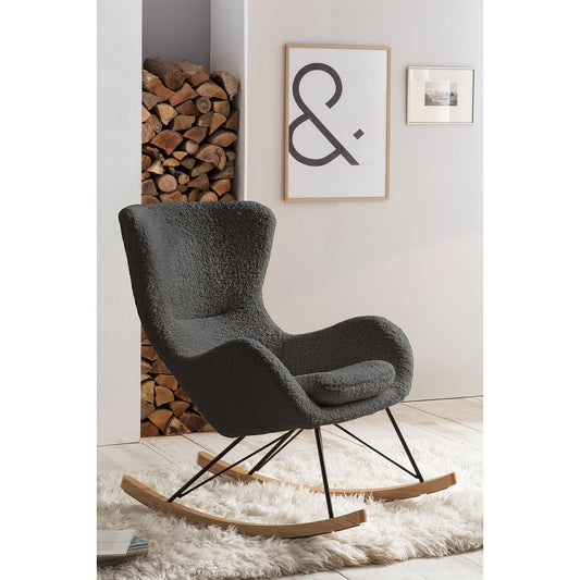 Schommelstoel teddybont donkergrijs – Scandinavische relaxstoel