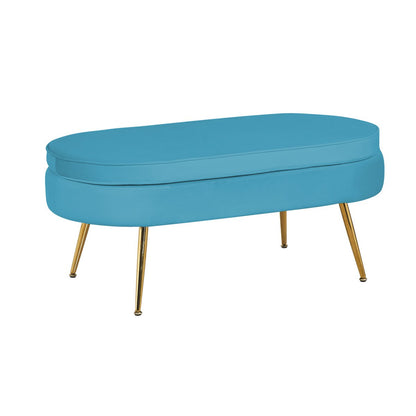 Ovale poef blauw fluweel met goudkleurig metalen frame – SalesFever