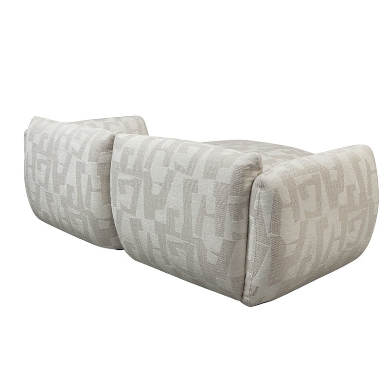 Bank Amsterdam 2,5-Zits + Ottoman – Wit Glyphs — schuine hoek — MEUBELIER