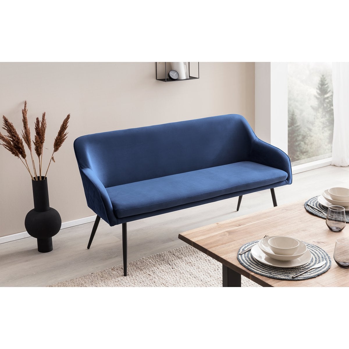 Bank 160 cm fluweel blauw met diamantstiksel