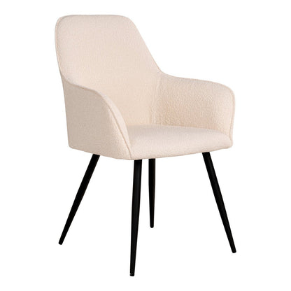 House Nordic Harbo eetkamerstoel set van 2 in wit bouclé met zwarte metalen poten, modern design
