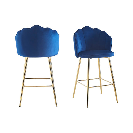 Set van 2 barkrukken – schelpdesign, donkerblauw fluweel, goud