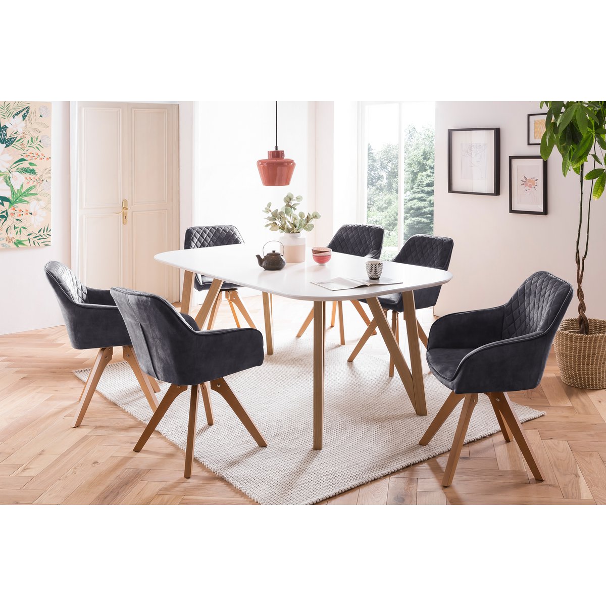 SalesFever eetkamerstoel vintage fluweel velours – zwart (180° draaibaar)